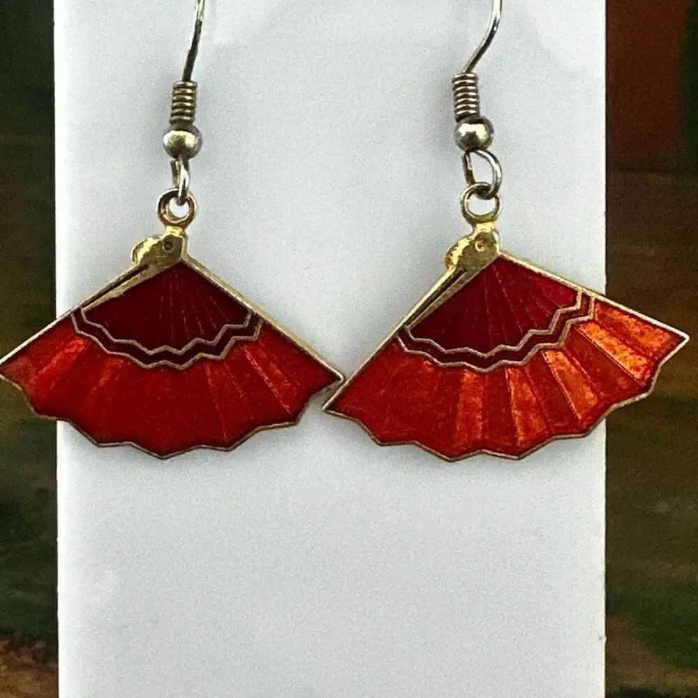 Red & Orange Cloisonné Fan Earrings